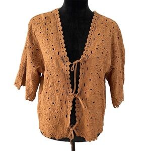 Democracy Tan Lace Cotton Cardigan Size Large